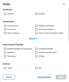Filters dialog box