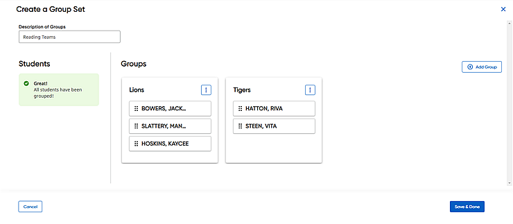 Create Groups page