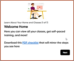 Welcome Home checklist dialog box