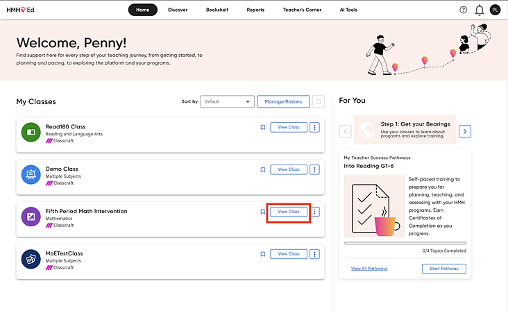 Home page showing Math 180 classes