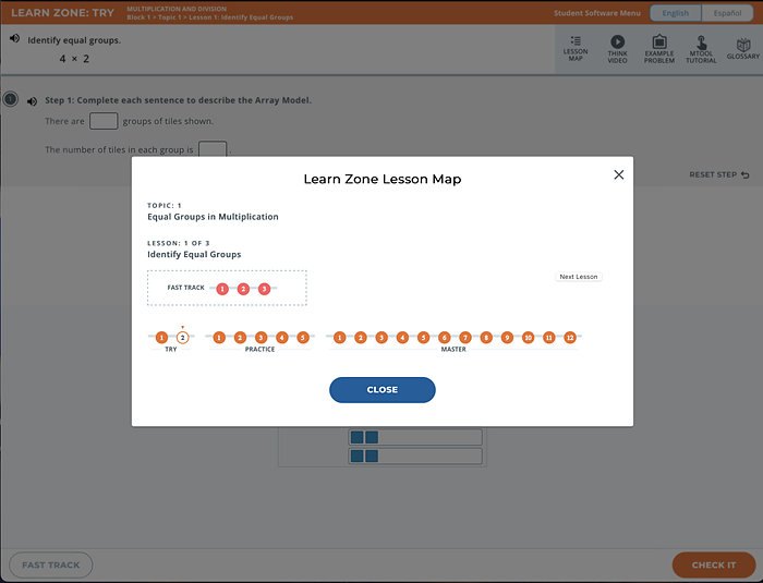 Learn Zone Lesson Map Close button