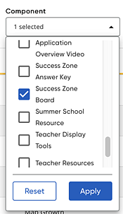 Component list with Success Zone Board selected