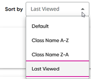 My Classes page with the Sort By list opened