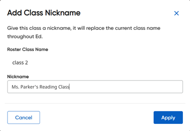 Add Class Nickname dialog bo