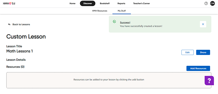 Custom Lesson created page