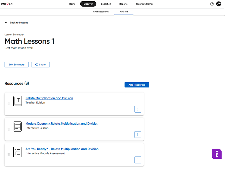 My Custom Lessons page