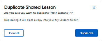 Confirmation box for duplicating a shared lesson