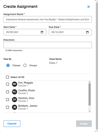Create Assignment dialog box