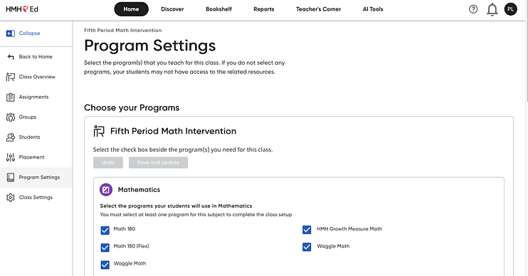 Program Settings Page with Waggle selected