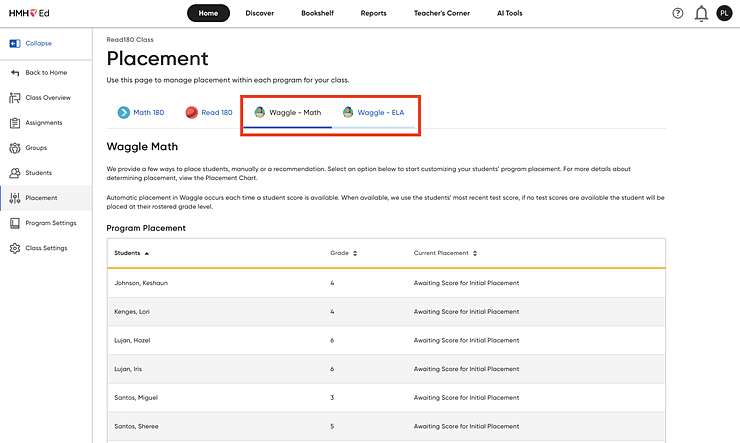 Placement page with Waggle tab selected