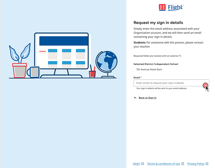 Request Sign In Details page