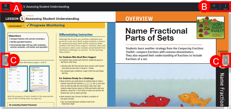 eBook with areas identified