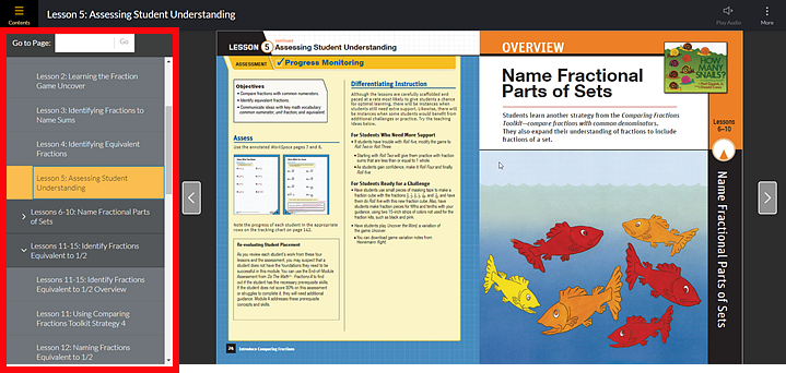 eBook with Contents displayed on left side ba