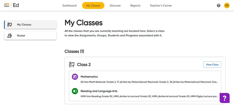 My Classes page showing a class with programs already selected