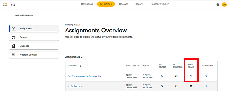 Assignment Overview page with assignment ready to score Assignment Overview page with assignment ready to score