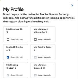 My Profile dialog box showing program selections My Profile dialog box showing program selections