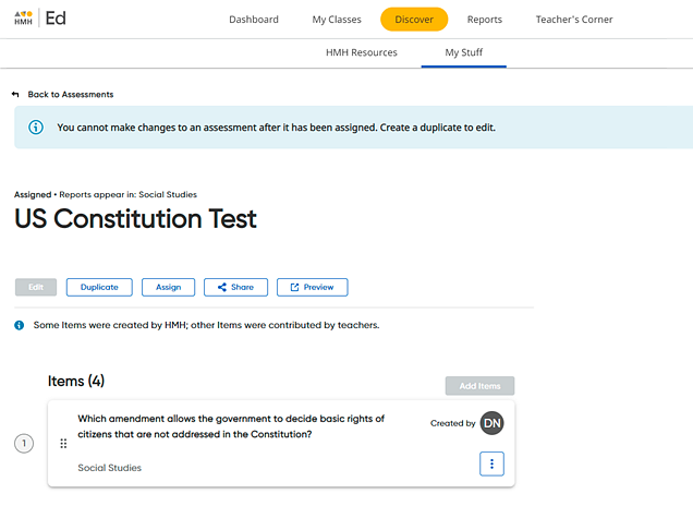 My Assessments page showing an assigned custom assessment My Assessments page showing an assigned custom assessmen
