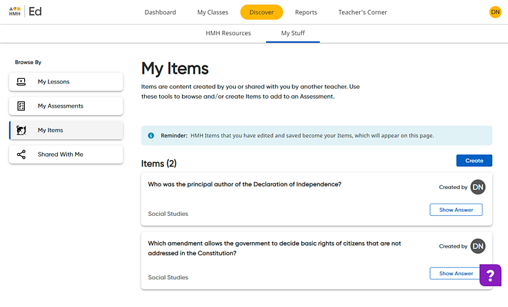 My Items page showing two items listed My Items page showing two items listed