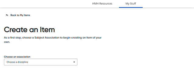 My Items - Create an Item page showing subject selection My Items - Create an Item page showing subject selection