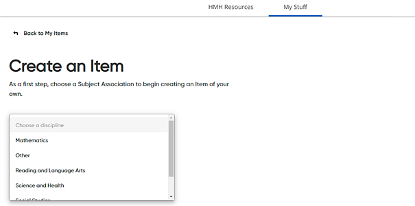 Create an Item page Choose a disipline list Create an Item page Choose a disipline list