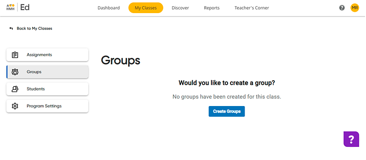 Groups page with no groups created Groups page with no groups created