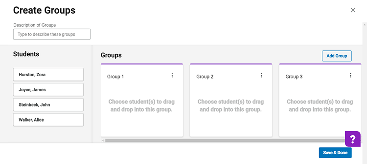 Create Groups page Create Groups page