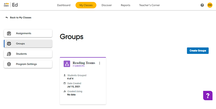 Groups page with newly created group identified Groups page with newly created group identified