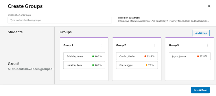 Create Groups page showing recommended groups