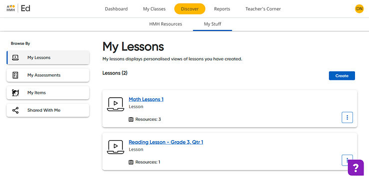 My Lessons page