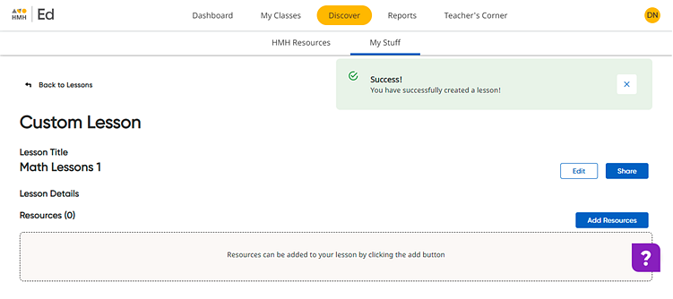 Custom Lesson created page