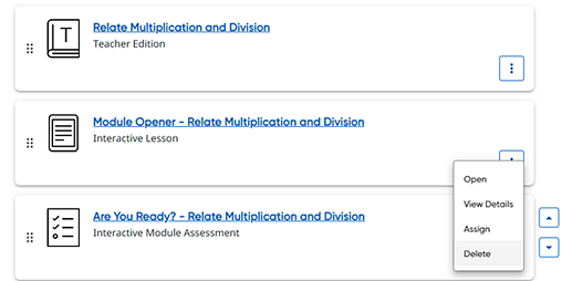 Resource card with ellipsis button options displayed