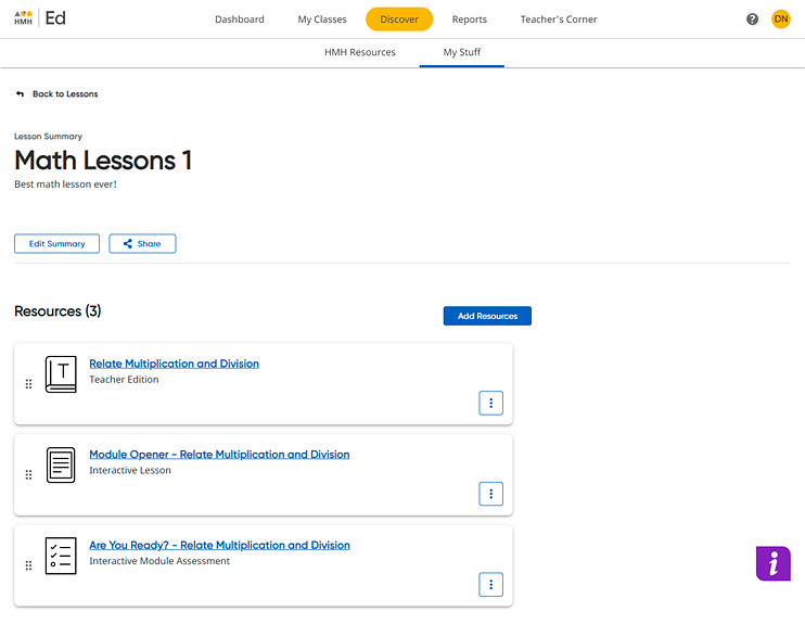 My Custom Lessons page