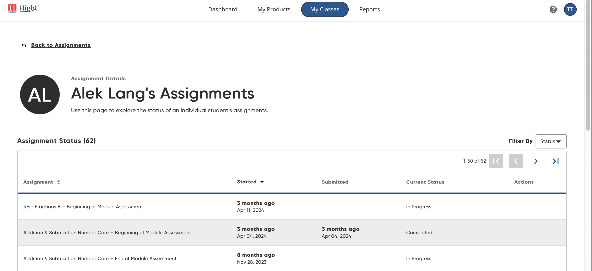 View Assignments by Student in Heinemann Flight as a Teacher