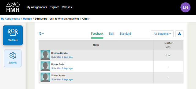 Manage Dashboard for class assignment