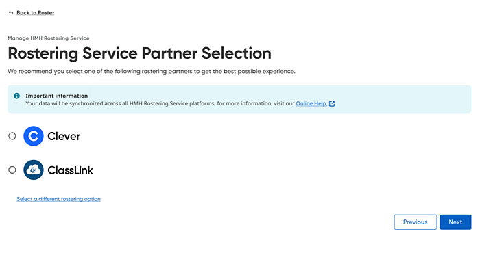 Rostering Service partner selection dialog box