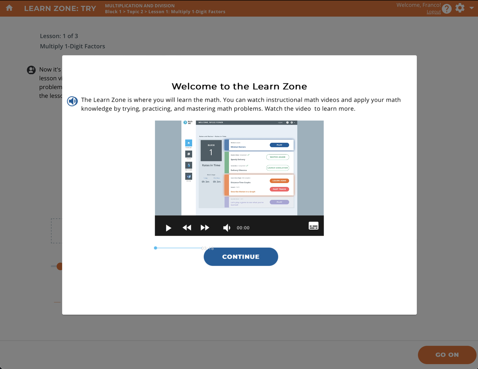 Learn Zone in Math 180 (HMH Ed Student)