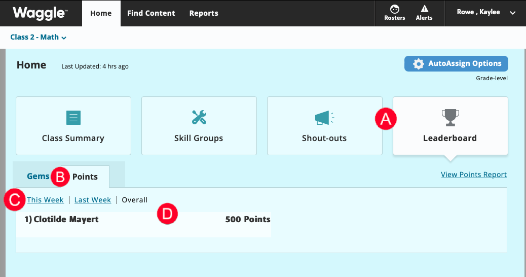 Using the Leaderboard and Points Report in Waggle (HMH Ed)