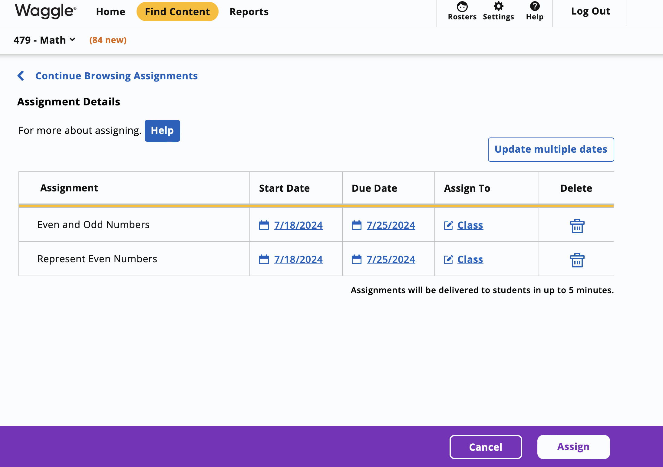 Find Content and Create Assignments in Waggle (HMH Ed Teacher)