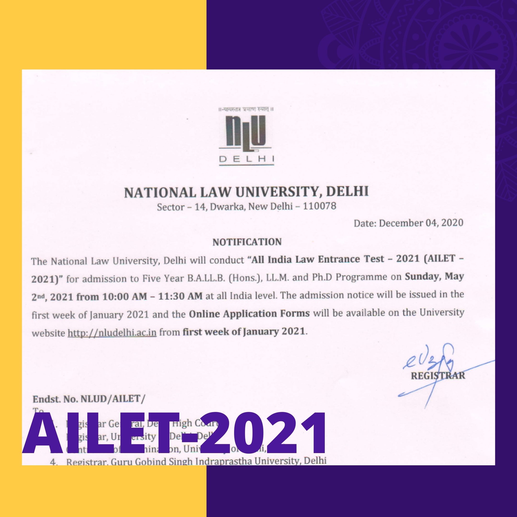 AILET-2021 Notification