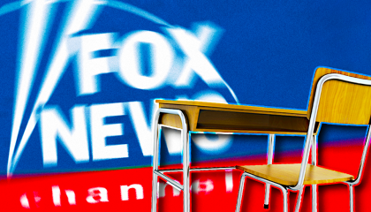 Fox News logo with school desk