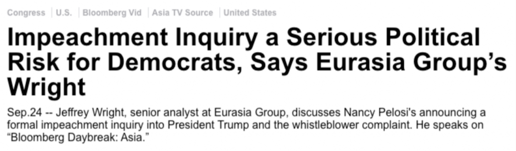 Bloomberg: "Impeachment Inquiry a Serious Political Risk for Democrats, Says Eurasia Group's Wright"