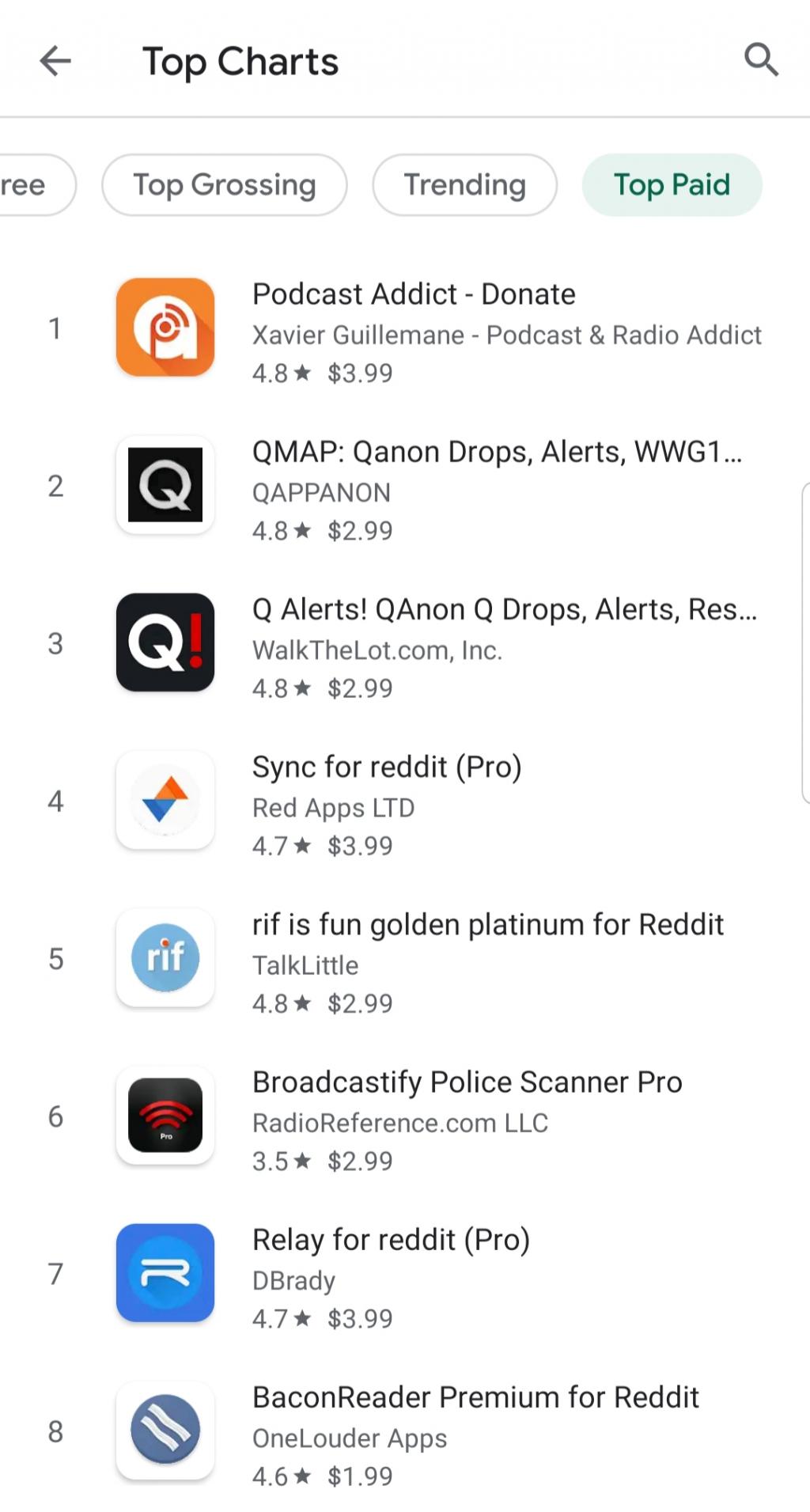 QAnon top paid apps Google
