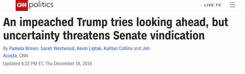 CNN: "An impeached Trump tries looking ahead, but uncertainty threatens Senate vindication"