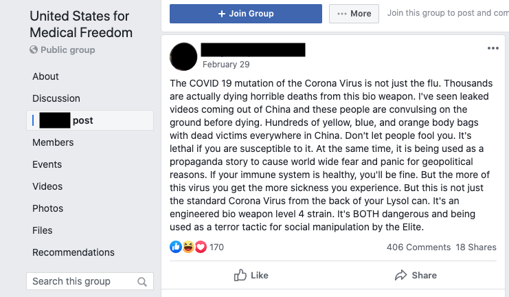 Image of post on Facebook group