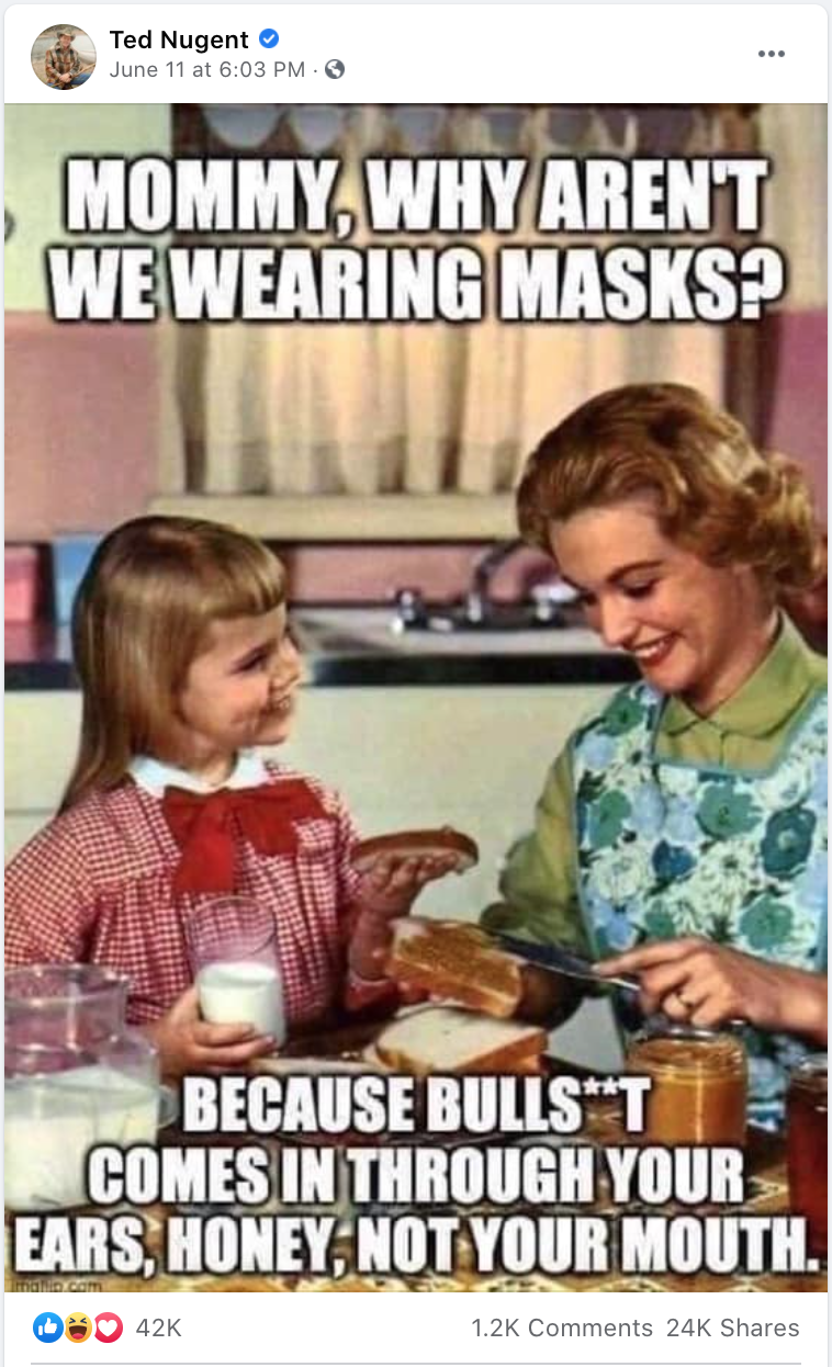 Nugent: Masks are BS