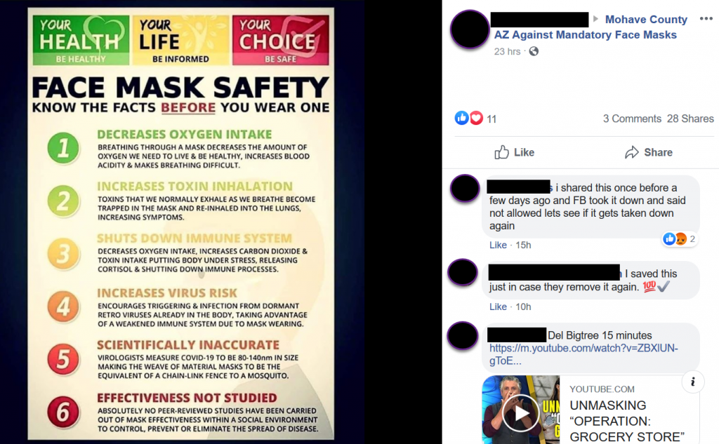 Mohave County AZ Against Mandatory Face Masks Facebook post screenshot 3