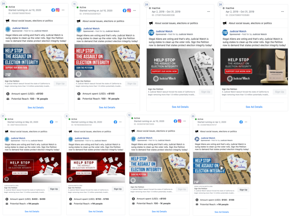 image of 144 of Judicial Watch's ads on Facebook