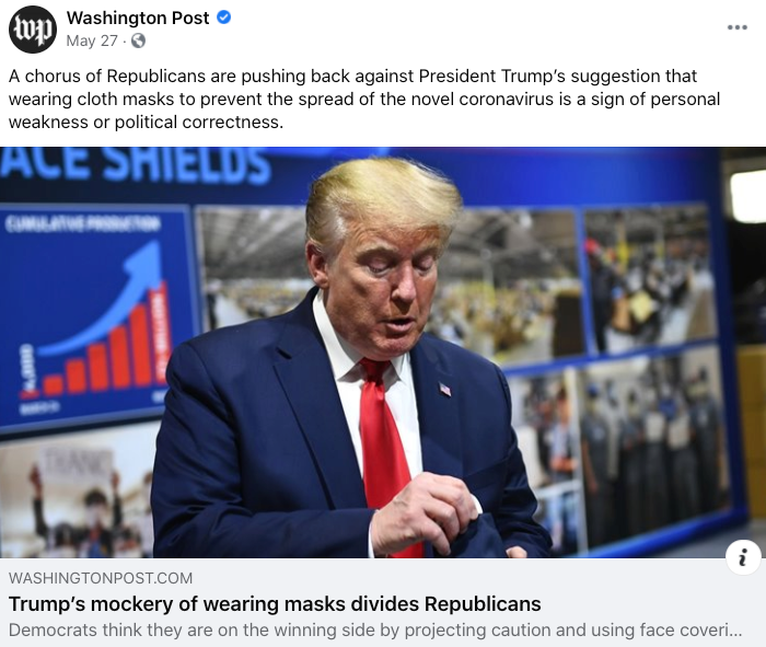 The Washington Post: "Trump's mockery of wearing masks divides Republicans"