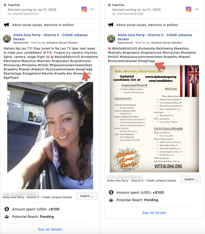 Citlalli Johanna Decker QAnon Facebook ads