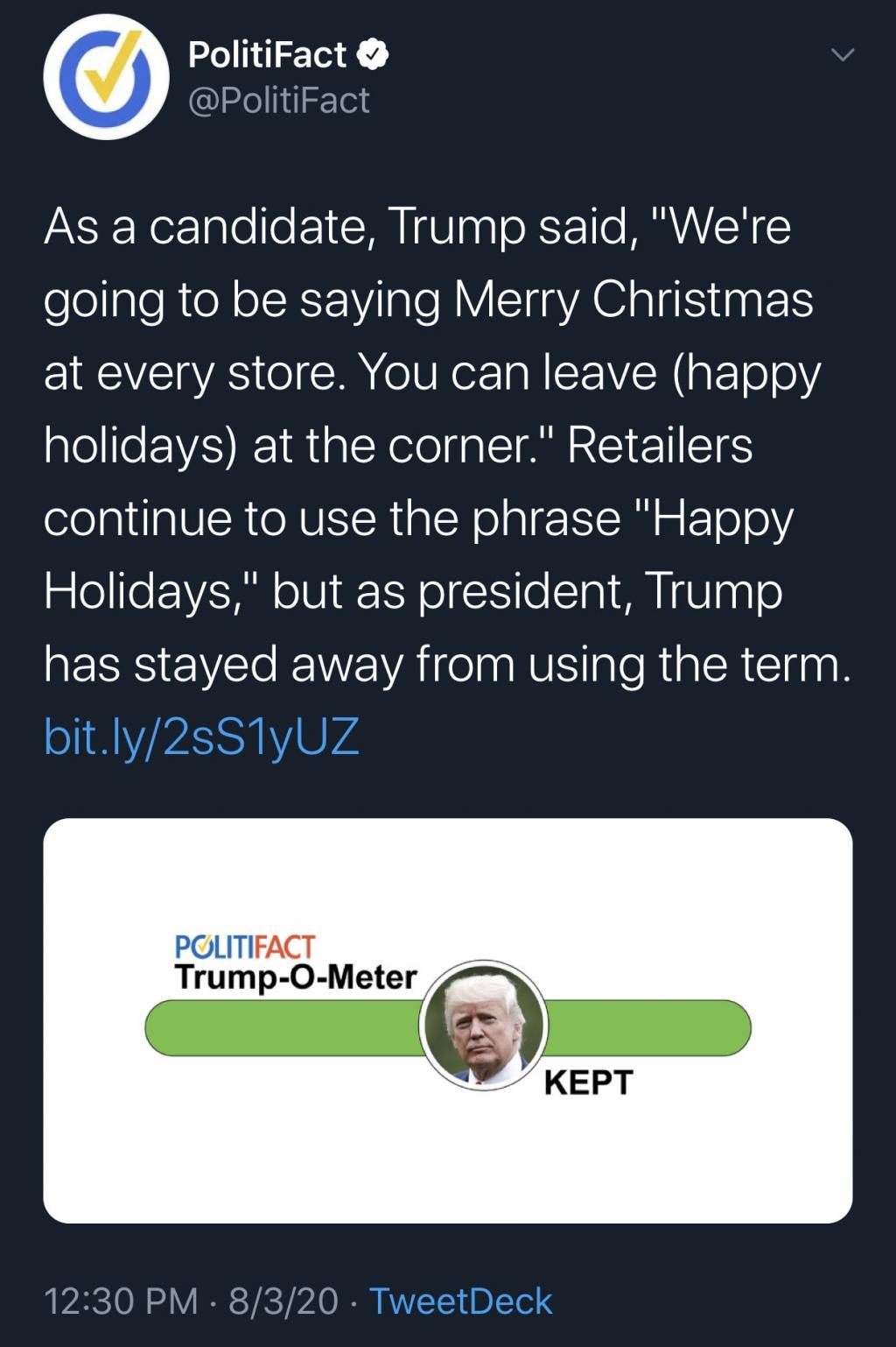 The deleted PolitiFact tweet.